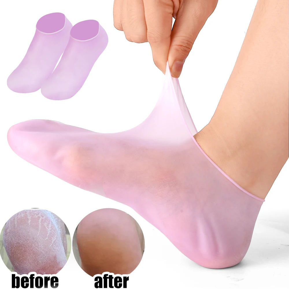 Silicone Moisturizing Foot Spa Socks – Reusable Hydrating Heel Care
