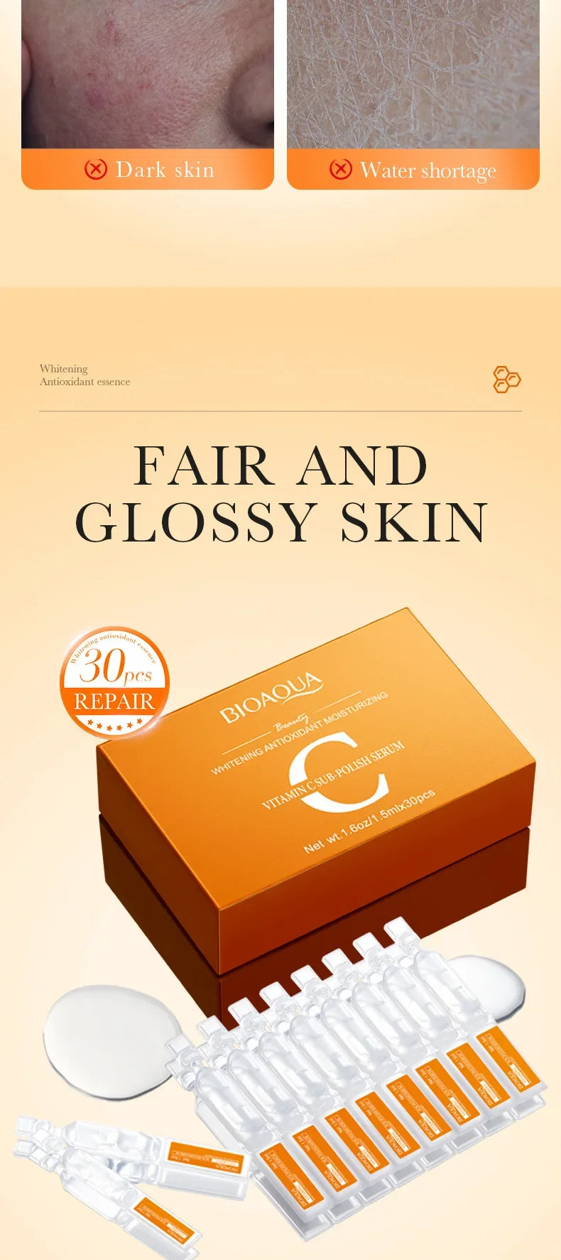 30pcs BIOAQUA Retinol + Vitamin C + Hyaluronic Acid Serum Box