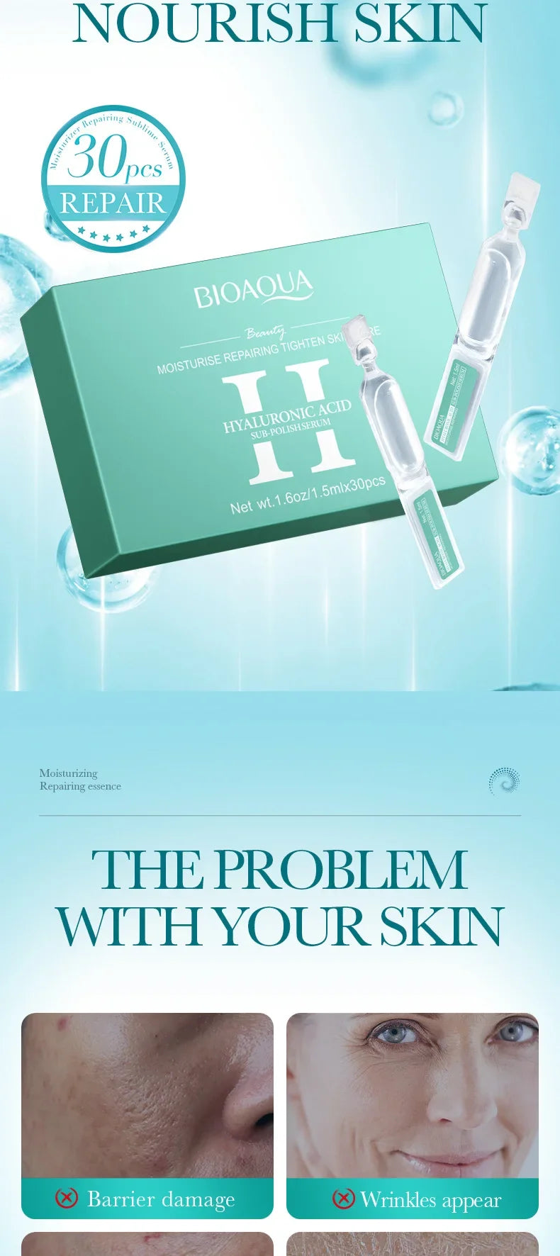 30pcs BIOAQUA Retinol + Vitamin C + Hyaluronic Acid Serum Box