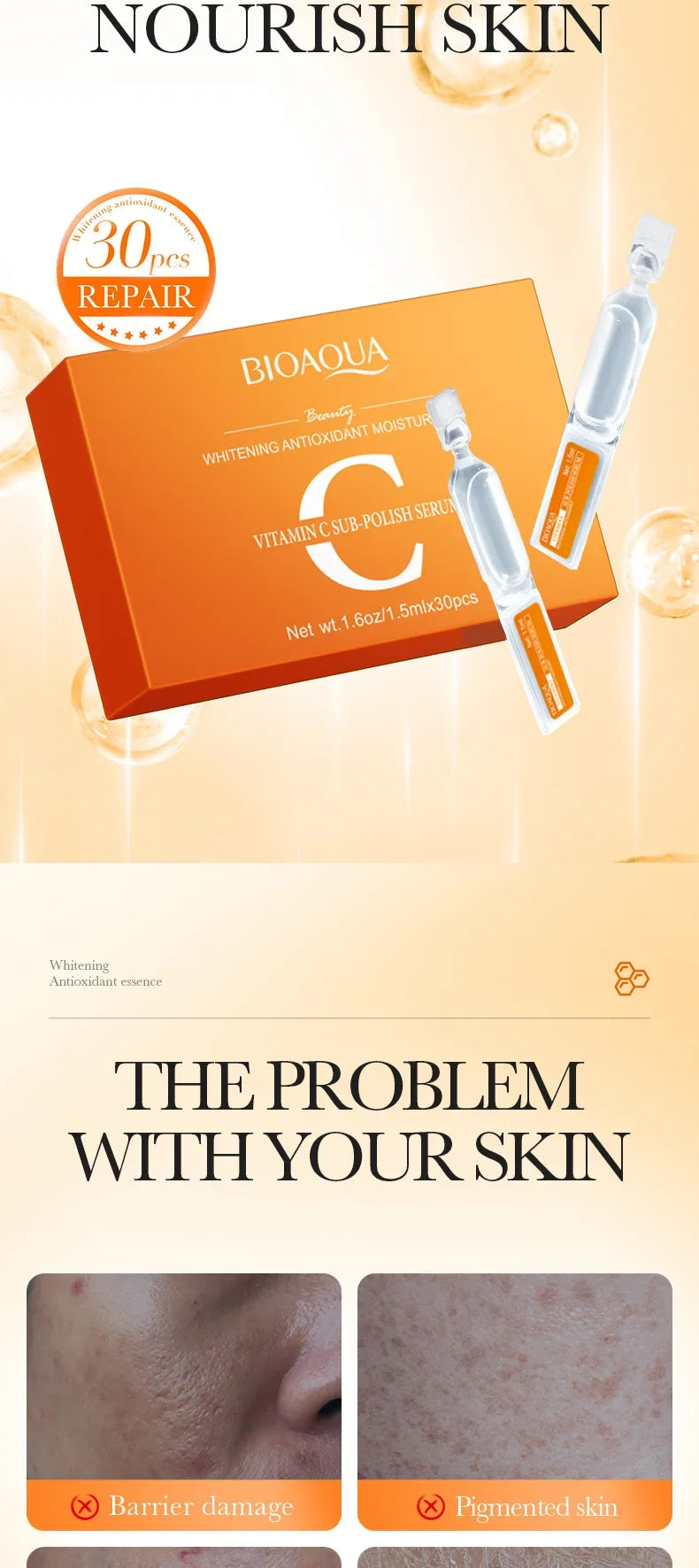 30pcs BIOAQUA Retinol + Vitamin C + Hyaluronic Acid Serum Box
