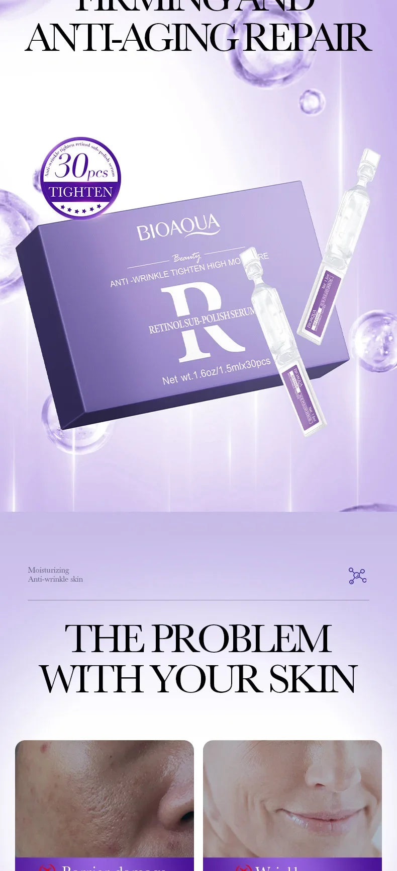 30pcs BIOAQUA Retinol + Vitamin C + Hyaluronic Acid Serum Box