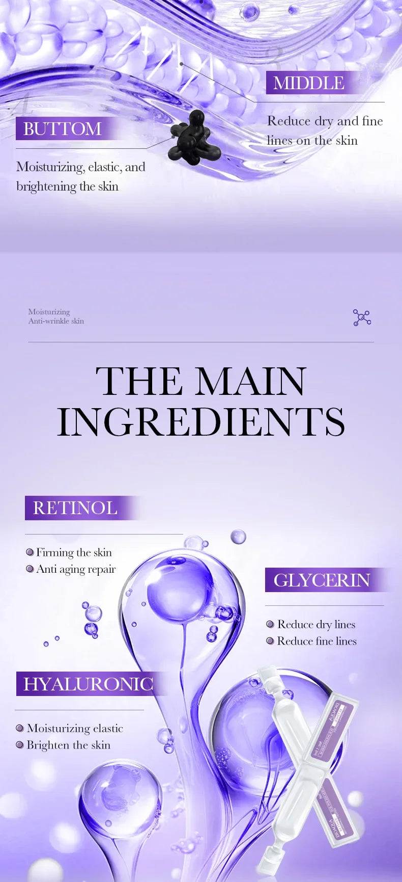30pcs BIOAQUA Retinol + Vitamin C + Hyaluronic Acid Serum Box